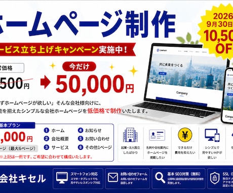会社ホームページを低価格で制作します 最大6ページ・SEO対策込み・スマホ対応 イメージ1