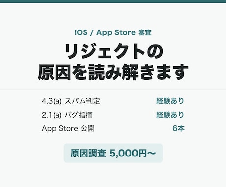 App Store審査に落ちた原因を調べます 落ちた経験2回、通した数6本。英文の審査結果を日本語で イメージ1