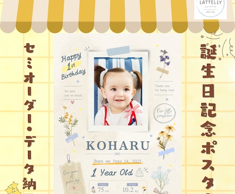 1歳の記念に♡名入れバースデーポスター作ります 写真とお名前で作る世界に一枚だけの記念ポスター イメージ1