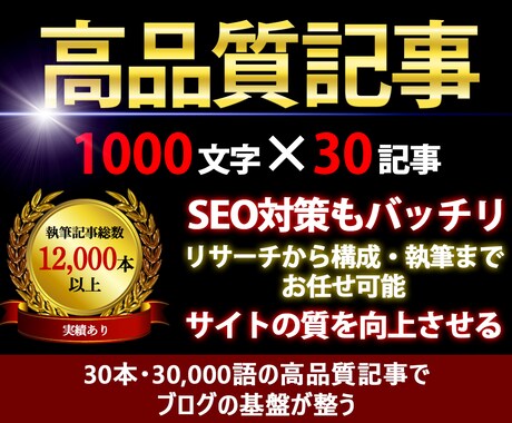 1000文字×30記事/高品質記事を大量制します 究極の記事パワーアップ！30本・30,000語でビジネスを煌 イメージ1