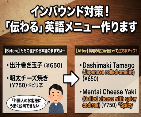 外国人に「伝わる」飲食店の英語メニュー翻訳します イメージ1