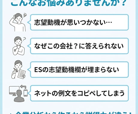 企業分析から志望動機・自己PRをプロが作成します データに基づく「なぜこの会社か」で、ESも面接も通過率アップ イメージ2