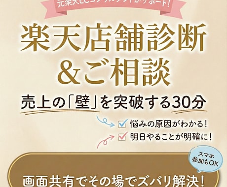 楽天のプロが店舗診断＆ご相談にのります 売上停滞の原因を特定！ビデオチャット対面相談で改善策を明確化 イメージ1