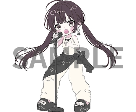 モチーフを仕上げに用いてデフォルメキャラを描きます ハートや星など指定されたモチーフでハイライトを入れたりします イメージ1