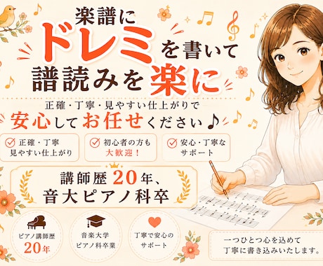 楽譜にドレミを書いて譜読みをお手伝いします ドレミ付きだから初心者さんでも譜読みがぐんとラクになります イメージ1