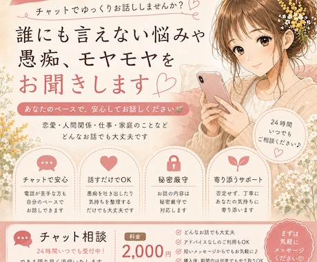 チャットでゆっくりお話聞きます 電話は苦手...そんな方いますよね？文章でお話しましょう！ イメージ1