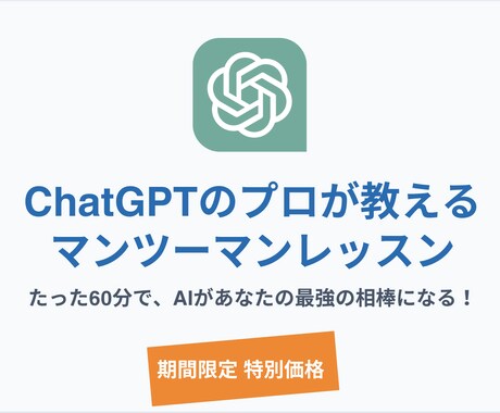 ChatGPTの使い方と実践方法をレクチャーします あなた専用の指導でAIを時短の味方に！マンツーマンで実践 イメージ1