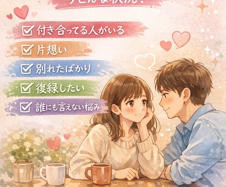 恋愛相談のります ウキウキしたり切ない気持ちになる恋愛お話聞きます イメージ1