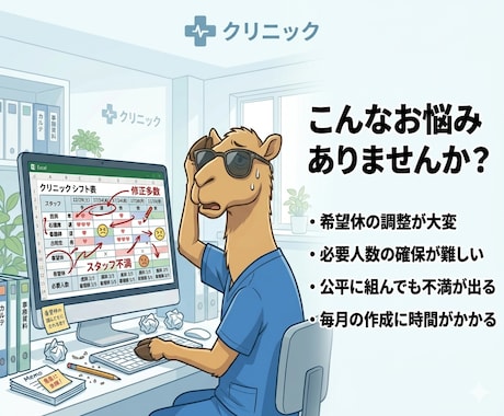 クリニックのシフト表を自動作成します 希望休や必要人数を考慮したシフト表を作成 イメージ2
