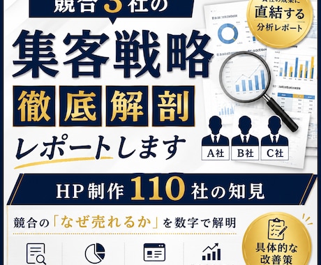 競合3社の集客戦略を徹底解剖レポートします HP制作110社の知見｜競合の「なぜ売れるか」を数字で解明 イメージ1