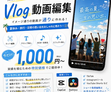 今流行りのVlog動画作成します 旅行•日常•友達との思い出などをおしゃれなVlogにします イメージ1