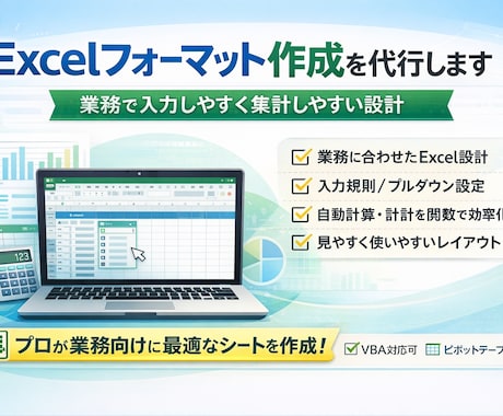 業務～入力しやすいExcelフォーマット作成します 業務で入力しやすく集計しやすい設計 イメージ1
