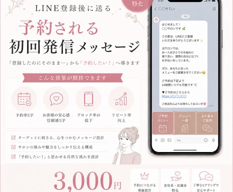 予約につながるLINE初回発信文章作成します 登録後の“放置LINE”を改善しませんか？ イメージ1