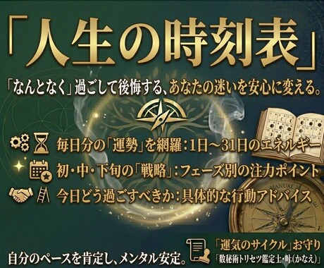 数秘術で綴るあなただけの30日を鑑定します 頑張りすぎない「休む・攻める」の判断に【1ヶ月の時刻表】 イメージ1