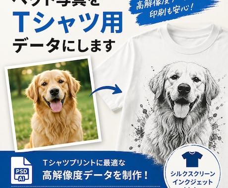 ペット写真をTシャツ用データにします 印刷に適した高品質データへ仕上げます イメージ1