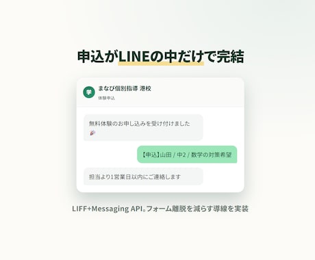 LINEで完結する予約・申込・診断を作ります LINEで申込まで完結。離脱と電話対応をまとめて削減 イメージ2