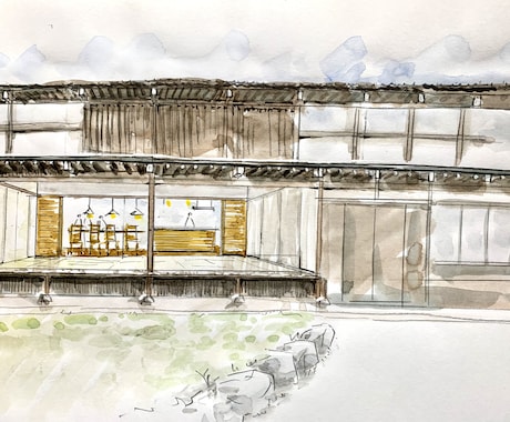 一級建築士がご希望テイストで手書きパース作成します 水彩、コピック、パステル、ペン、スピード重視フリーハンド等 イメージ1
