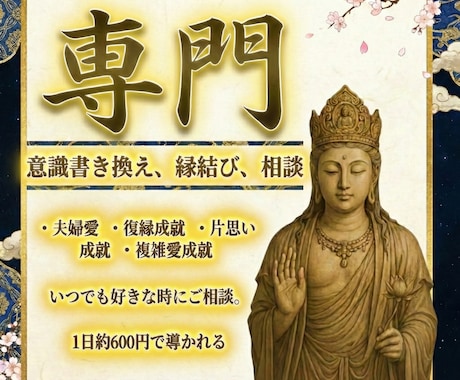 1ヶ月専門｜不安な恋に祈祷師が毎日伴走します 孤独な夜は終わり。復縁、出会い、ツインレイ、不倫、結婚 対応 イメージ1