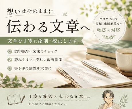 文章を丁寧に添削し読みやすく整えます 書き手の個性を残しながら添削します イメージ1