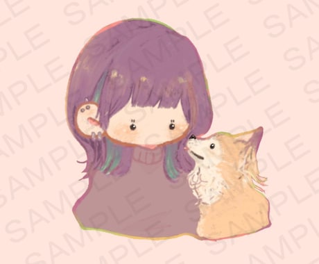 飼い主様とアニマルパートナー様のイラスト承ります アニマルパートナーと似顔絵描きます（デフォルメ） イメージ1