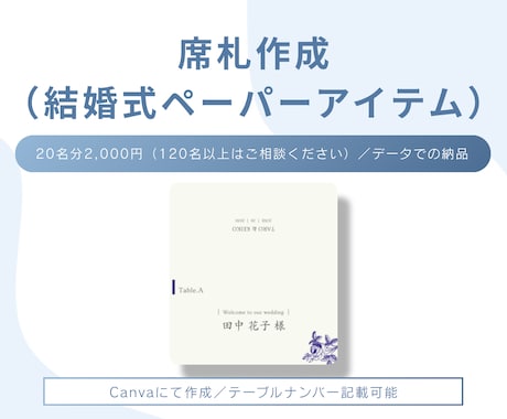結婚式の雰囲気に合わせた、席札データを作成します イメージ1