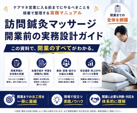 訪問鍼灸マッサージ開業攻略資料を販売します 制度・請求・運用で詰まない、独立前に整える実務ロードマップ イメージ1