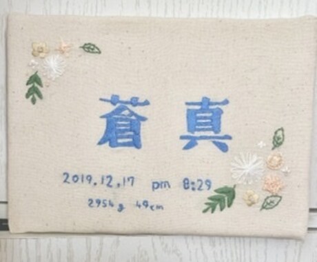 刺繍のミニ命名書。手刺繍します お手頃価格◇世界にひとつだねのミニ命名書つくりませんか？