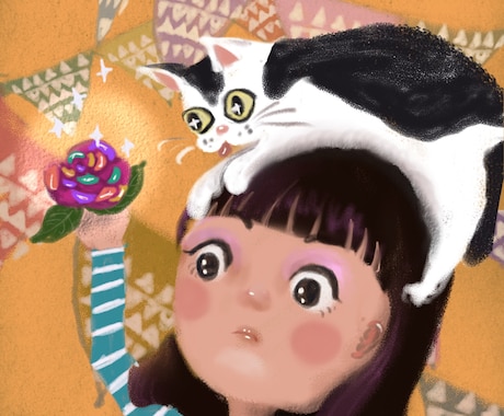 額に入れられるような可愛いイラスト描きます 子供や動物などをファンシーでカラフルに！ イメージ1
