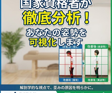 国家資格者が分析！姿勢チェックと改善提案します 写真から歪みの原因を可視化。あなた専用の改善ワークを伝授！ イメージ1