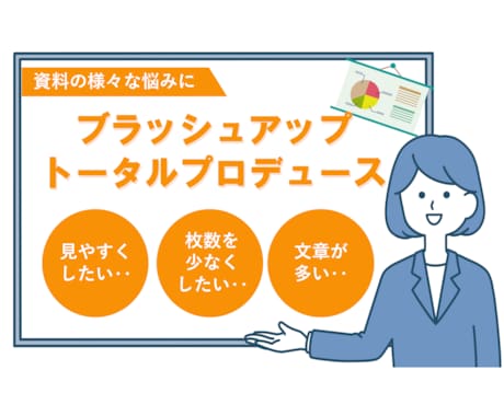 資料のブラッシュアップ・トータルプロデュースします 見やすくしたい‥枚数を少なくしたい‥文章が多い…様々な悩みに イメージ1