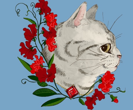 猫ちゃんと誕生花のリアル系イラスト描きます プレゼントやSNSのアイコンにどうぞ。 イメージ1