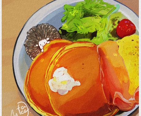 ハリネズミと美味しい食べ物の絵を描きます 可愛くてちょっぴりファンシーなインテリアに(食べ物のみ可) イメージ1