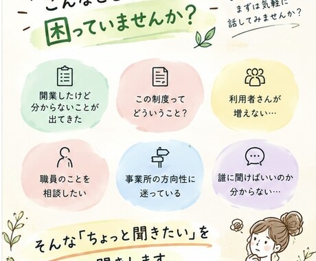 福祉の「困った」を現役の福祉経営者が一緒に考えます 福祉事業所のちょっとした疑問、お聞きします イメージ2