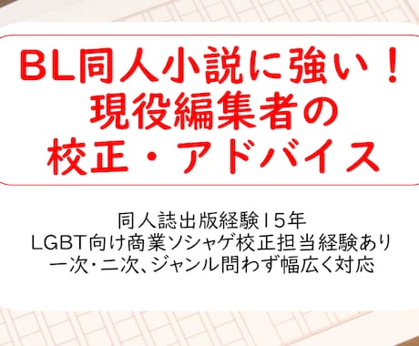 BLに強い！現役編集者が同人小説を校正します LGBT向けソシャゲ校正担当経験有／ジャンル不問、18禁可 イメージ1