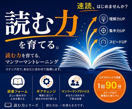 読む力を高める速読トレーニングを行います 読むフォームを整え、読む力を育てるマンツーマン速読。 イメージ1