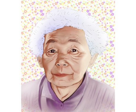 リアルな手描き風似顔絵を無料和柄背景でお描きします 表情や色味など調製可、アイコン、名刺、ギフト、特別な日に イメージ1
