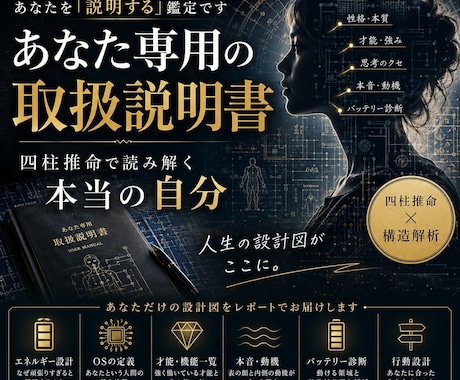 あなたの「取扱説明書」を四柱推命で作ります 当てる占いではありません。あなたを「説明する」鑑定です イメージ1