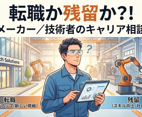 転職か残留か、技術者のキャリア相談に乗ります 転職の不安を抱える、メーカー勤務者や技術者に道を示します イメージ1