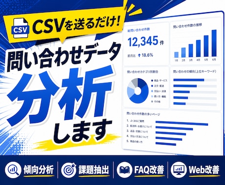 問い合わせデータを分析し改善ポイントを見つけます CSVを送るだけ！問い合わせ分析・FAQ・Web改善を提案 イメージ1