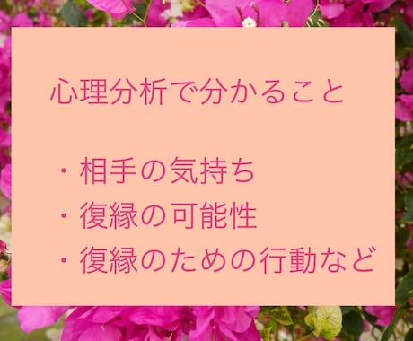 30の質問と心理学で、お相手様の気持ちを分析します 旧帝大卒、心理学に詳しいカウンセラーが復縁をサポートします イメージ2