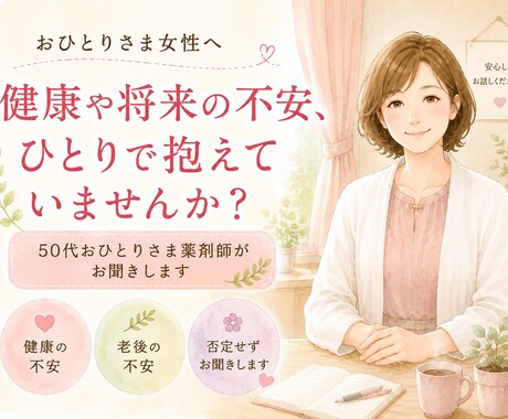 この先ひとりが不安…お話お聞きします 50代おひとりさま薬剤師が寄り添います イメージ1