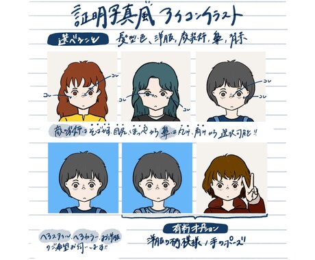 証明写真風アイコン描きます インスタやTikTokなどのSNSアイコンに！ イメージ2