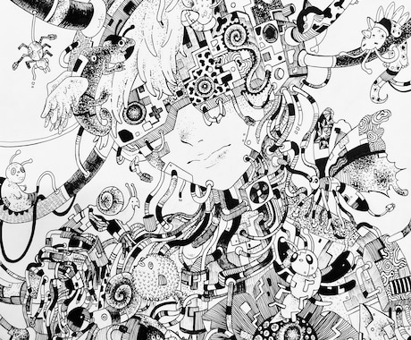 デジタルA4サイズのモノクロイラストを制作します イメージ1