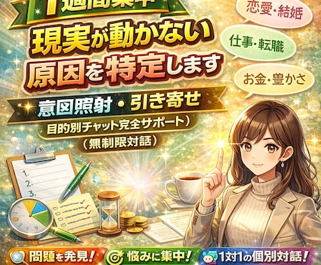 1週間集中│現実が動かない原因を特定します 意図照射・引き寄せ 目的別チャット完全サポート（無制限対話） イメージ1