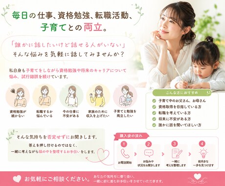 家族のために頑張るパパの仕事の悩み聞きます 子育てと勉強を両立する現役パパが対応 イメージ2