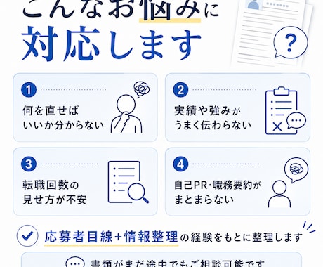徹底添削！ちゃんと伝わる職務経歴書に整えます 【先着5名様 割引中】強み・実績が伝わる書類へ！見せ方を添削 イメージ2