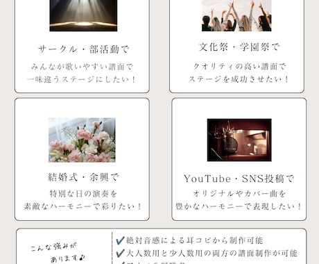 アカペラ譜面を耳コピ・アレンジ制作します ご希望の雰囲気に合わせて丁寧に制作します イメージ2