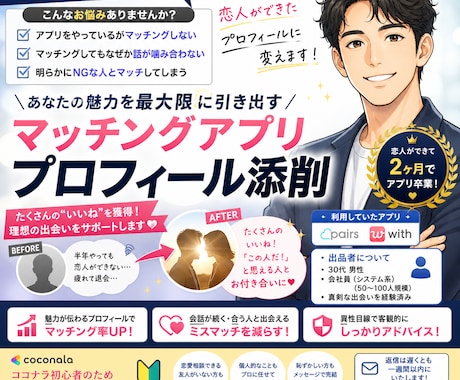 マッチングアプリのプロフ添削します あなたのプロフィールを客観的に分析・改善！ イメージ1