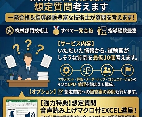 技術士口頭試験の想定質問考えます 小論文から想定質問を考えます。音声読み上げEXCELつき! イメージ1