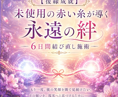 復縁成就「未使用の赤い糸」が導く永遠の絆ます 【彼から末永く愛され続ける】未来へと導いてまいります。 イメージ1
